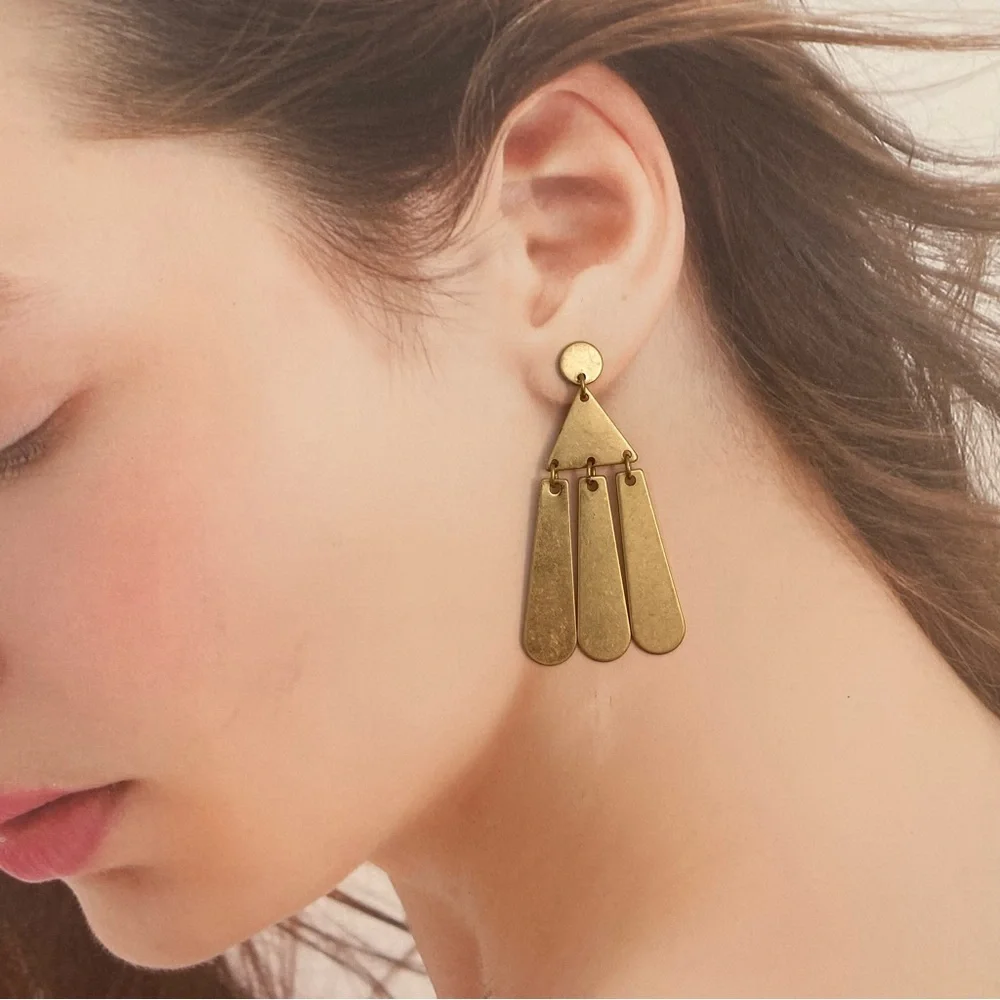 4/$15 Vintage Retro Brushed Gold Geometric Dangle Earrings